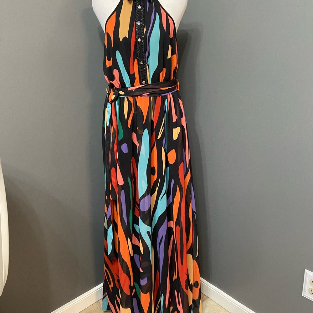 Sheer Flowy Butterfly Dress Multicolor Maxi Sleeveless Boho Whimsical Wedding  S